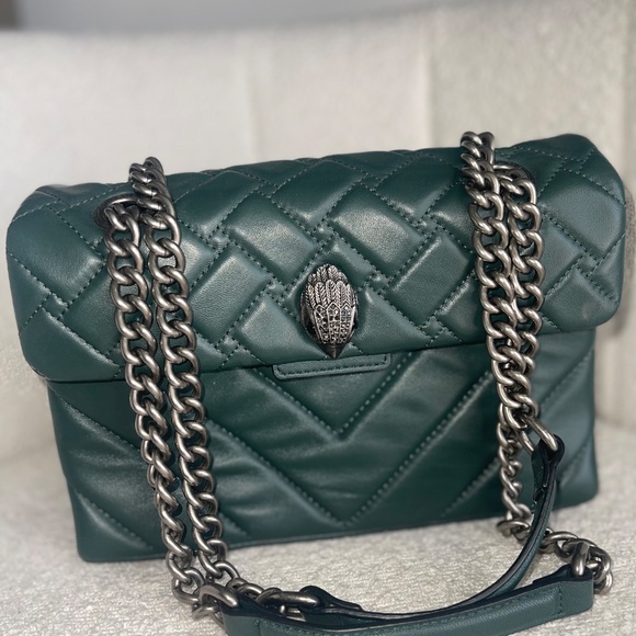 KURT GEIGER KENSINGTON Teal/ Green Quilted Silver Chain Shoulder Bag - Picture 2 of 7